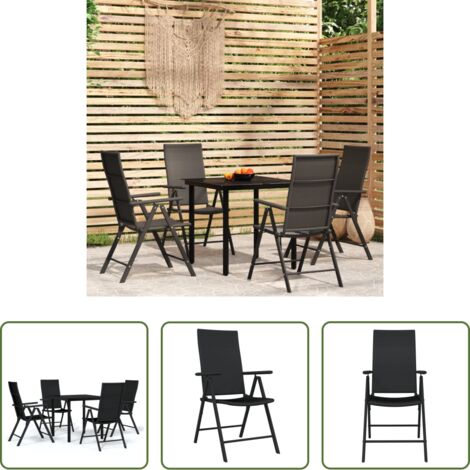 Mesa de jardín -  Juego de comedor de jardín 5 piezas negro