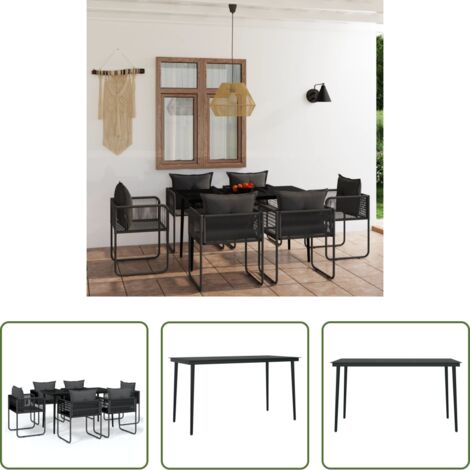 Mesa de jardín -  Juego de comedor de jardín 7 piezas negro