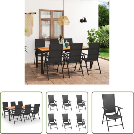 Mesa de jardín -  Juego de comedor de jardín 7 piezas negro y marrón