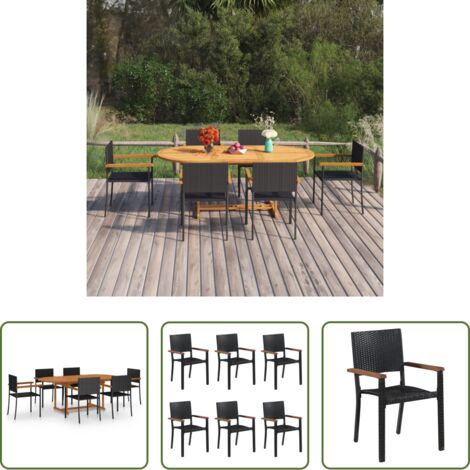 Mesa de jardín -  Juego de comedor de jardín 7 piezas ratán sintético negro
