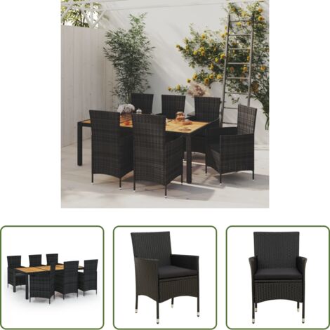 Mesa de jardín -  Juego de comedor de jardín 7 piezas ratán sintético negro
