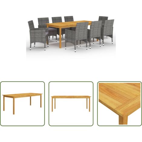 Mesa de jardín -  Juego de comedor de jardín 9 piezas gris