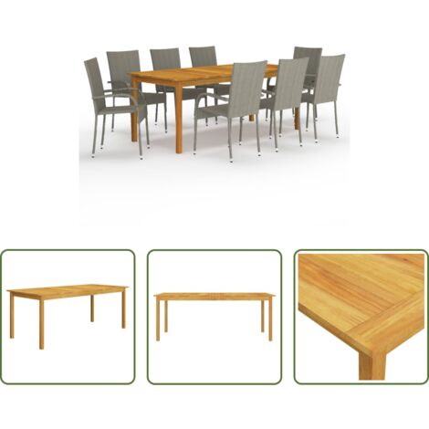 Mesa de jardín -  Juego de comedor de jardín 9 piezas gris