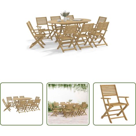 Mesa de jardín -  Juego de comedor de jardín 9 piezas madera maciza de acacia
