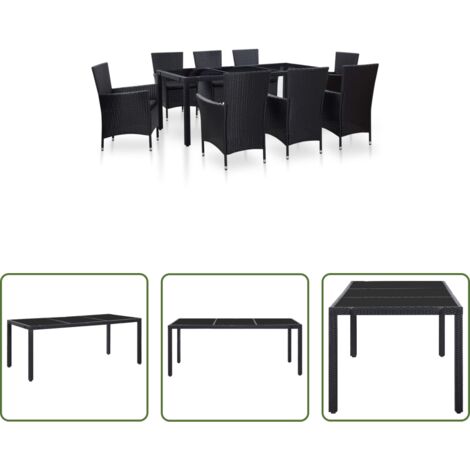 Mesa de jardín -  Juego de comedor de jardín 9 piezas ratán sintético negro