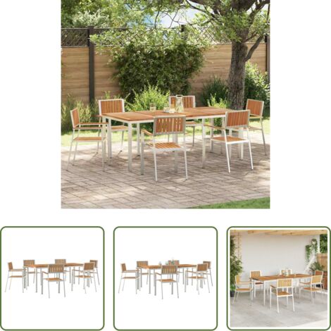 Mesa de jardín -  Juego de comedor para exteriores 7 pcs Madera de teca maciza
