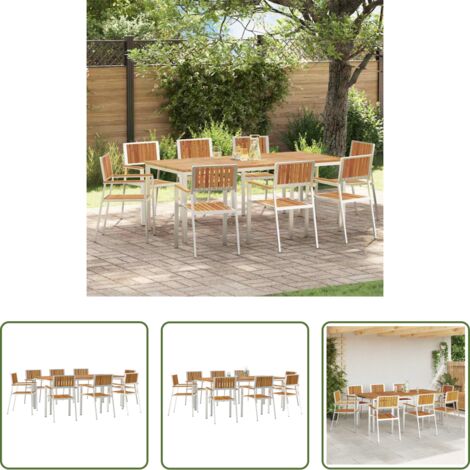 Mesa de jardín -  Juego de comedor para exteriores 9 pcs Madera de Acacia Sólida