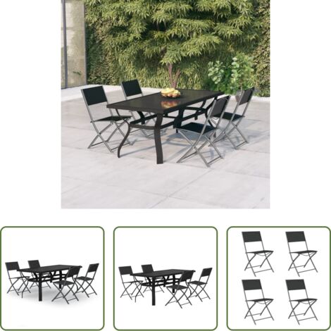 Mesa de jardín -  Juego de comedor para jardín 5 piezas con cojines gris y negro