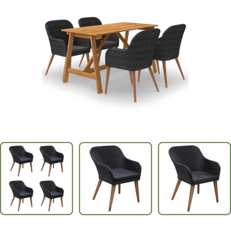 Mesa de jardín -  Juego de comedor para jardín 5 piezas negro
