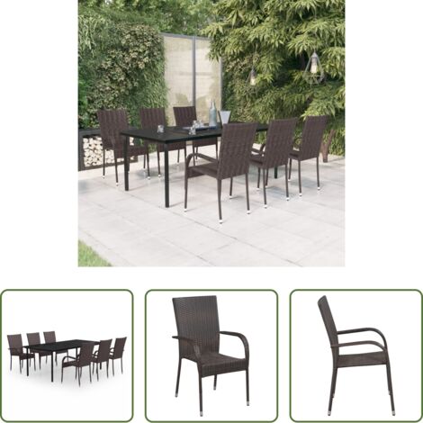 Mesa de jardín -  Juego de comedor para jardín 7 piezas marrón y negro