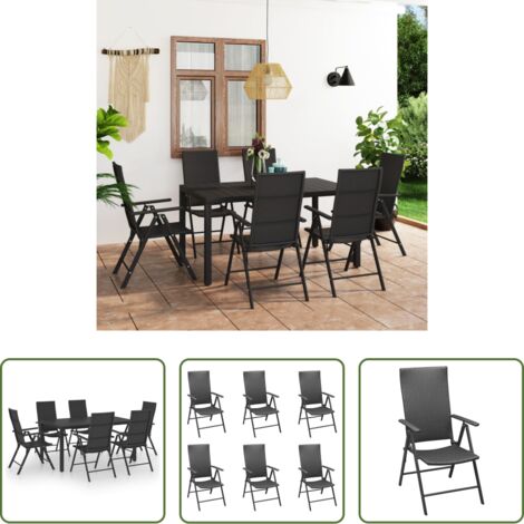 Mesa de jardín -  Juego de comedor para jardín 7 piezas negro