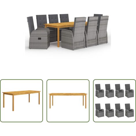 Mesa de jardín -  Juego de comedor para jardín 9 piezas gris