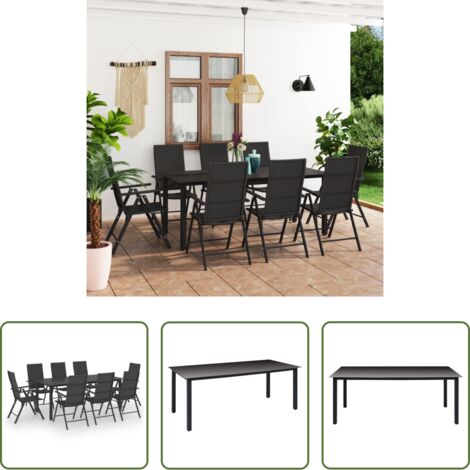 Mesa de jardín -  Juego de comedor para jardín 9 piezas negro