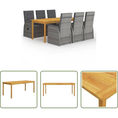 Mesa de jardín -  Juego de comedor para jardín de 7 piezas gris