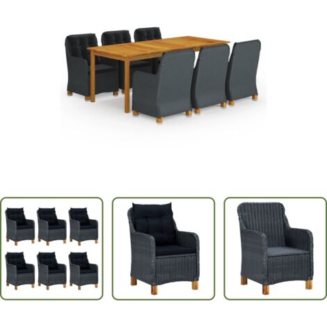 Mesa de jardín -  Juego de comedor para jardín de 7 piezas gris oscuro