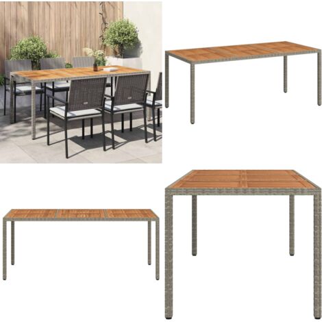 Mesa de jardín madera acacia ratán sintético gris 190x90x75 cm - Acacia - Ratán sintético