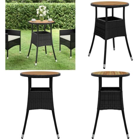 Mesa de jardín madera acacia y ratán sintético negro Ø60x75 cm - Acacia - Ratán sintético