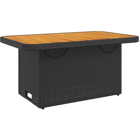 Mesa de jardín madera de acacia y ratán PE negro 90x55x71 cm vidaXL