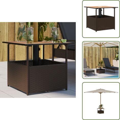 Mesa de jardín marrón - vidaXL Mesa de jardín hueco de sombrilla ratán PE marrón 55x55x46,5 cm - Mesa de jardín exterior