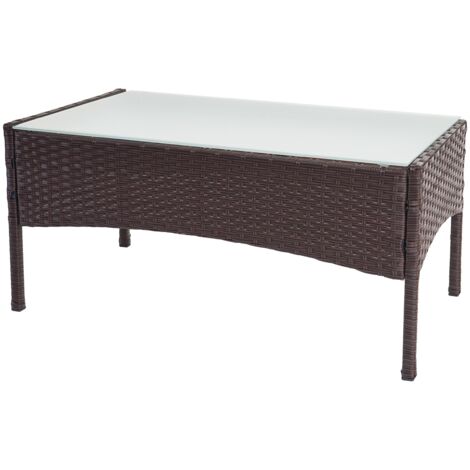 Mesa de jardín mesa auxiliar de poliratán con placa de cristal marrón jaspeado 040005061