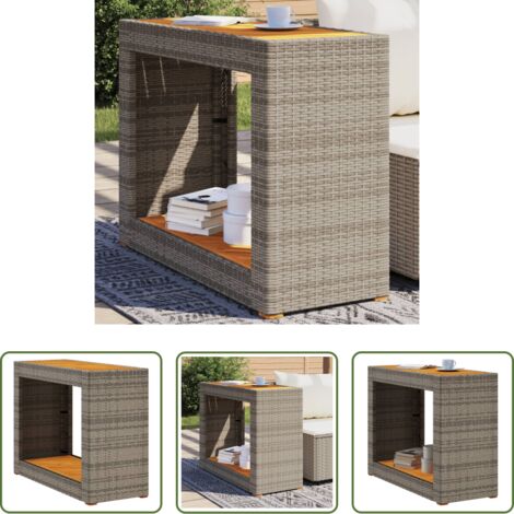 Mesa de jardín -  Mesa auxiliar jardín tapa madera ratán PE gris 100x40x75 cm