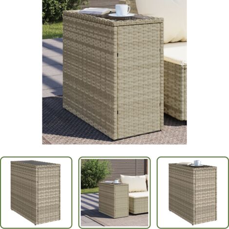 Mesa de jardín -  Mesa auxiliar jardín tapa vidrio ratán gris claro 58x27,5x55 cm