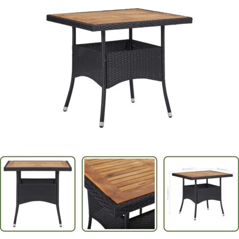 Mesa de jardín -  Mesa comedor para jardín ratán sintético madera de acacia negro