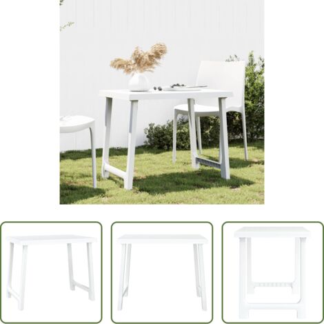 Mesa de jardín -  Mesa de camping con aspecto de madera PP blanco 79x56x64 cm