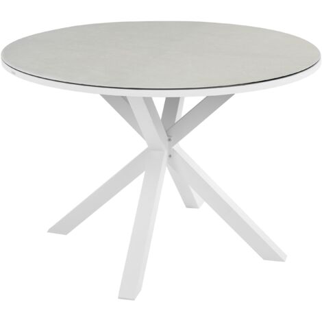 Mesa de jardín moderna aluminio ⌀ 120 cm patas de aluminio tablero de vidrio cerámico blanco gris pardo Maletto