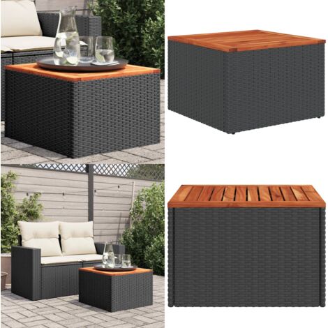Mesa de jardín negra 55x55x37 cm ratán sintético y madera de acacia - Ratán sintético - Madera de acacia