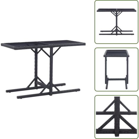 Mesa de jardín negra - vidaXL Mesa de jardín de vidrio y ratán sintético negro 110x53x72 cm - Mesa de jardín exterior