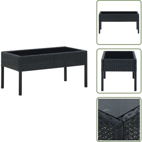 Mesa de jardín negra - vidaXL Mesa de jardín ratán sintético negro 75x40x37 cm - Mesa de jardín con vidrio