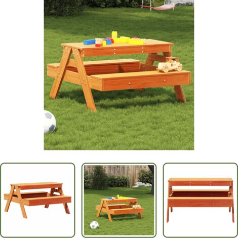 Mesa de jardín para niños -  Mesa de pícnic para niños madera pino marrón cera 88x97x52 cm