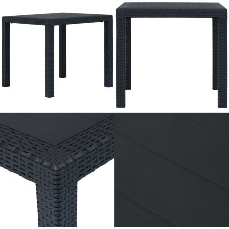 Mesa de jardín plástico aspecto ratán gris antracita 79x79x72 cm - Mesa de jardín ratán - Mesa de jardín gris antracita