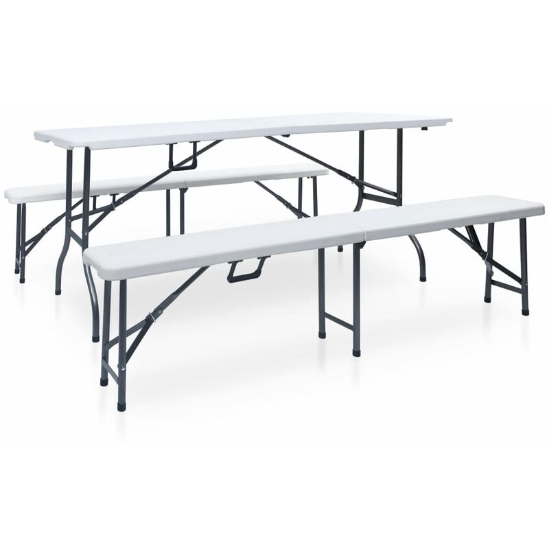 

Mesa de jardín plegable con 2 bancos acero y HDPE blanco 180 cm