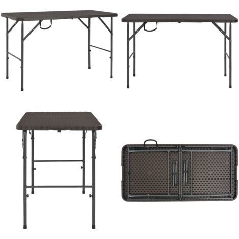Mesa de jardín plegable HDPE marrón aspecto ratán 120x60x74 cm - Mesa de jardín HDPE - Mesa de jardín ratán