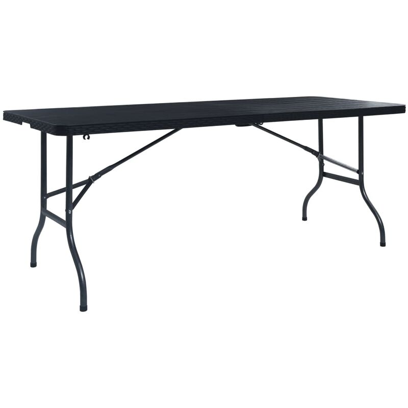 

vidaXL Mesa de jardín plegable imitación ratán HDPE negro 180x75x72 cm - Negro