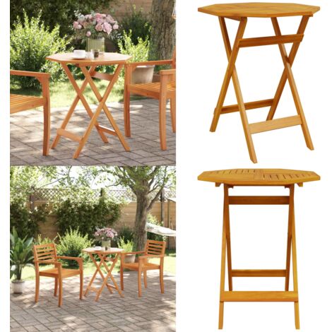 Mesa de jardín plegable madera maciza de acacia Ø70x75 cm - Mesa de jardín de acacia - Mesa de jardín con listones