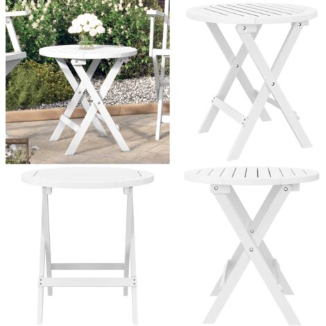 Mesa de jardín plegable madera maciza de acacia blanco Ø 46 cm - Mesa de exterior - Mesa plegable