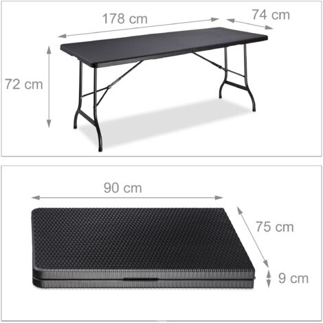 Mesa de jardín plegable para camping 72 x 178 x 74 cm negro 2013111