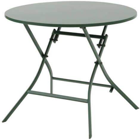 Mesa de jardín plegable redonda Greensboro verde oliva 4 plazas de acero - Hespéride