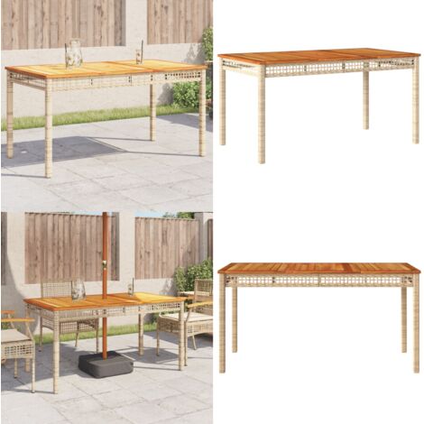 Mesa de jardín ratán sintético madera acacia beige 140x80x75 cm - Ratán sintético - Madera acacia