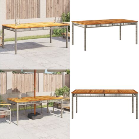 Mesa de jardín ratán sintético madera acacia gris 180x90x75 cm - Ratán sintético - Madera acacia