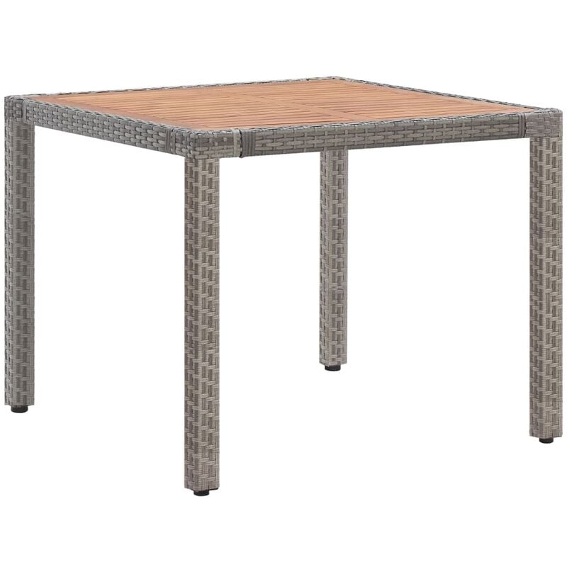 

vidaXL Mesa de jardín ratán sintético madera acacia gris 90x90x75 cm - Gris