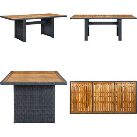 Mesa de jardín ratán sintético madera maciza acacia gris oscuro - Ratán sintético - Acacia