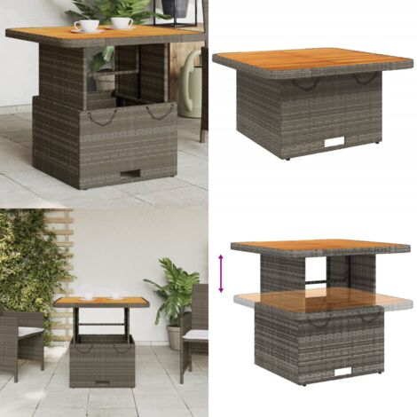 Mesa de jardín ratán sintético y madera acacia gris 80x80x71 cm - Ratán sintético - Madera acacia