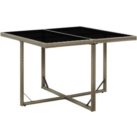 Mesa de jardín ratán sintético y vidrio gris 109x107x74 cm