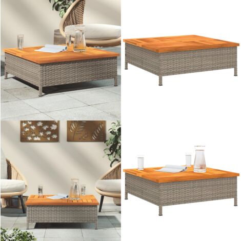 Mesa de jardín ratán y madera de acacia gris 70x70x25 cm - Ratán sintético - Madera de acacia