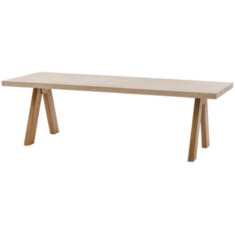 Mesa de jardín rectangular Venizia de acacia, efecto travertino, 8 plazas - Hespéride