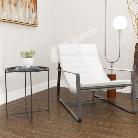 Mesa de Jardín Redonda con Bandeja Extraíble Patas Ajustables y Acabado en Acero para Exterior Ø46x50 cm Negro